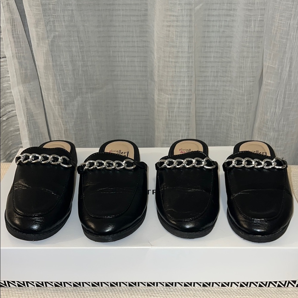 Black Backless Loafers with Silver Chain Detail - preloved